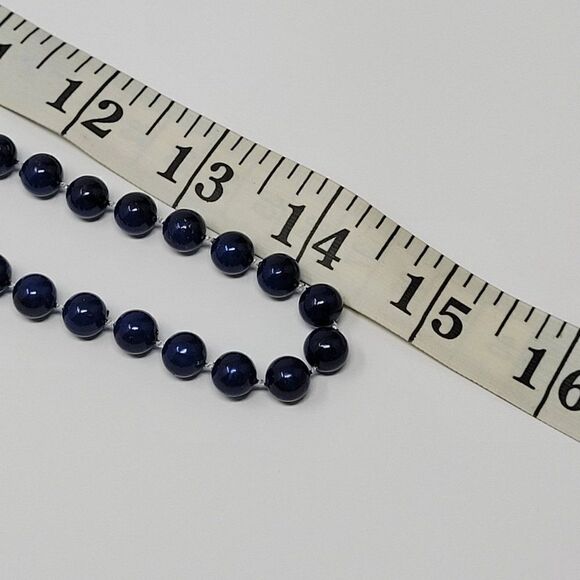 Navy Blue Chocker Style Plastic Faux Pearl Beaded Necklace Layering Simple - Picture 4 of 10